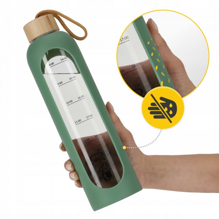 Бутылка для воды спортивная 4FIZJO 1000 мл стеклянная Olive (P-5905973403900)