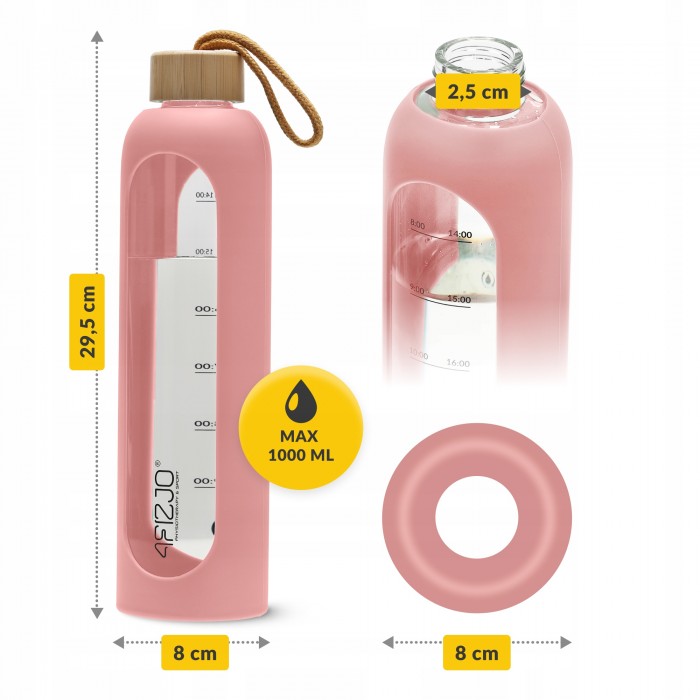 Бутылка для воды спортивная 4FIZJO 1000 мл стеклянная Pink (P-5905973403887)