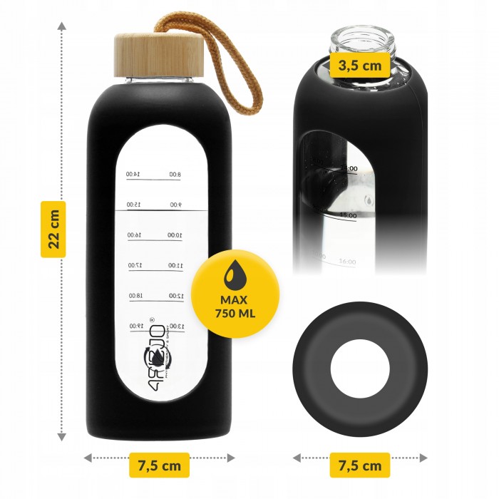 Пляшка для води спортивна 4FIZJO 750 мл скляна Black (P-5905973404174)