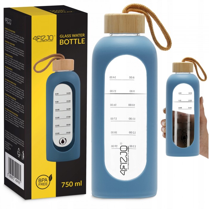 Пляшка для води спортивна 4FIZJO 750 мл скляна Blue (P-5905973404181)