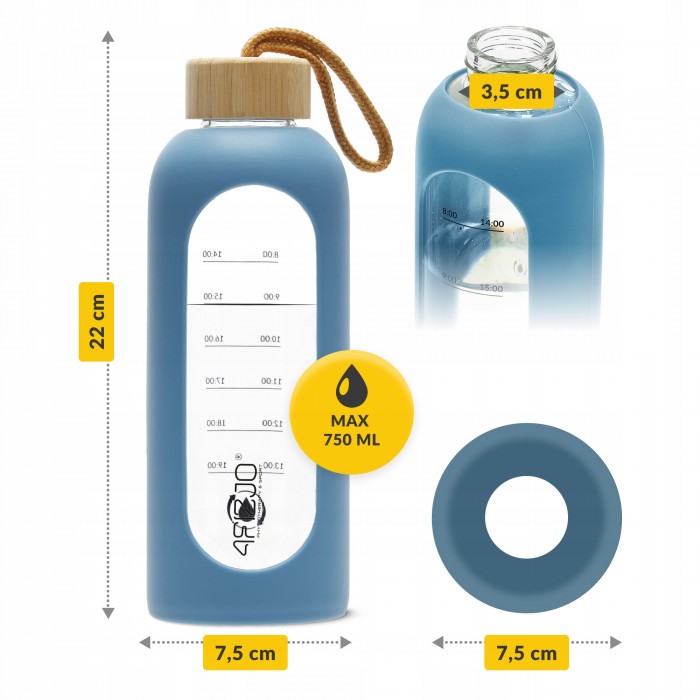 Пляшка для води спортивна 4FIZJO 750 мл скляна Blue (P-5905973404181)