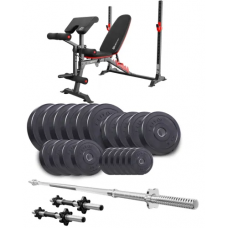 Набір Elitum Titan 109кг з лавою HS-1095, штангою та гантелями