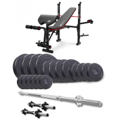 Набір Elitum Titan 89кг з лавою HS-1055 Pro, штангою та гантелями