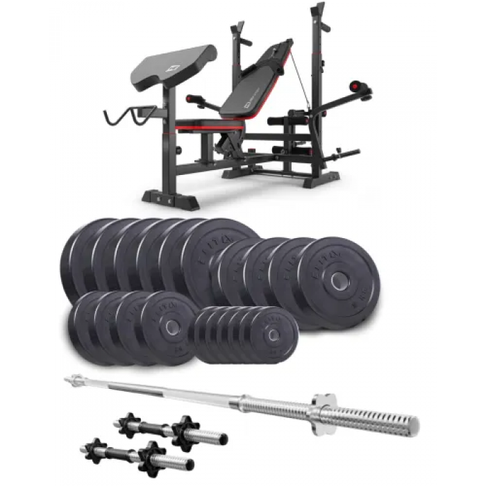 Набір Elitum Titan 109кг з лавою HS-1075 Pro, штангою та гантелями