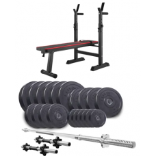 Набір Elitum Titan 109кг з лавою HS-1080, штангою та гантелями