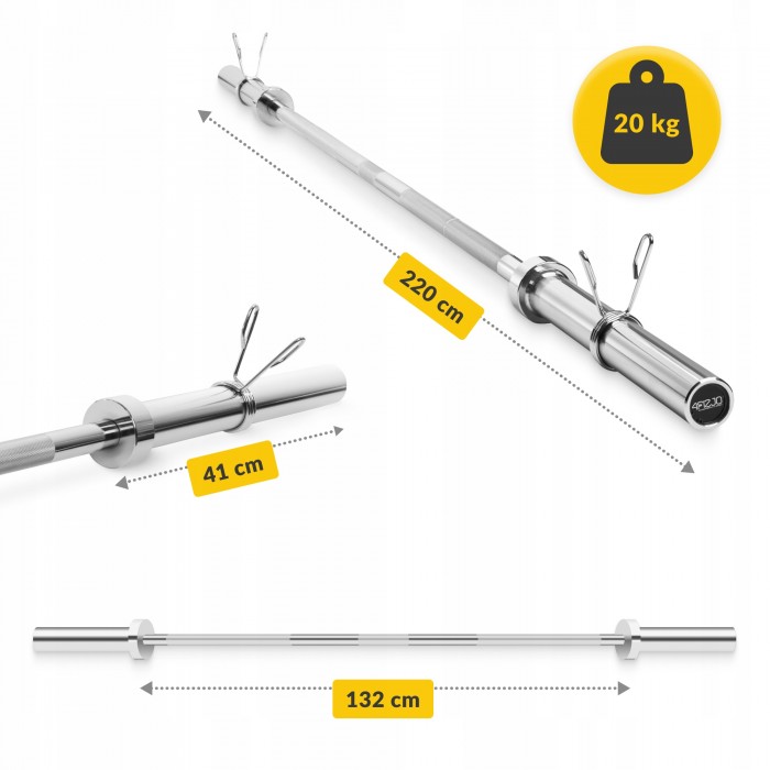 Гриф для штанги прямой олимпийский 4FIZJO 220 см 50 мм (P-5905973401197)