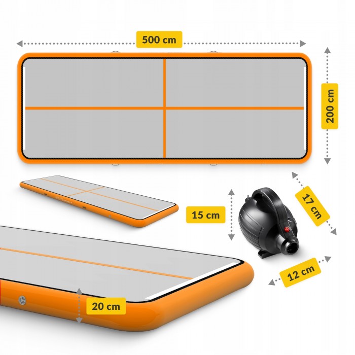 Мат надувний гімнастичний 4FIZJO Air Track Mat 500 x 200 x 20 см White/Orange (P-5907739312051)
