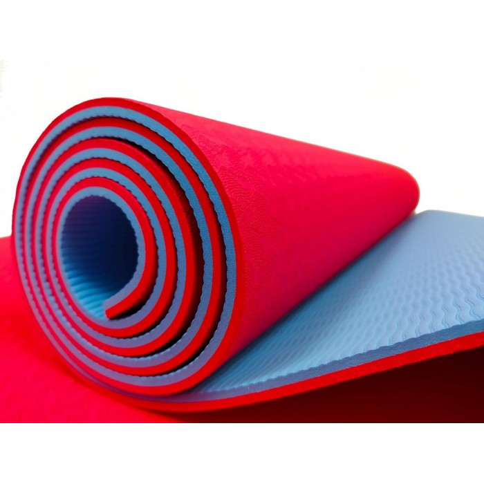 Килимок для йоги та фітнесу EasyFit TPE+TC 6мм двошаровий червоний-блакитний