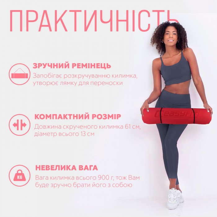 Коврик для йоги и фитнеса EasyFit TPE+TC 6 мм двухслойный красный-черный