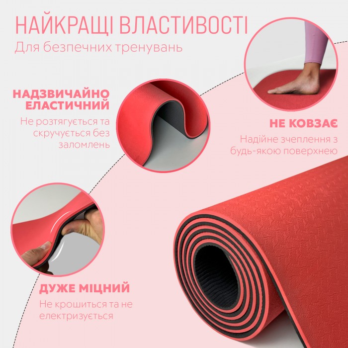 Коврик для йоги и фитнеса EasyFit TPE+TC 6 мм двухслойный красный-черный