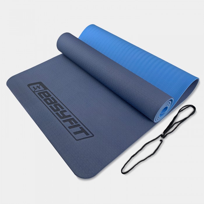 Коврик для йоги и фитнеса EasyFit TPE+TC 6 мм двухслойный синий-голубой