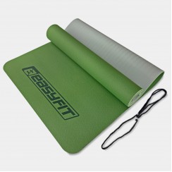 Килимок для йоги та фітнесу EasyFit TPE+TC 6мм двошаровий зелений-сірий