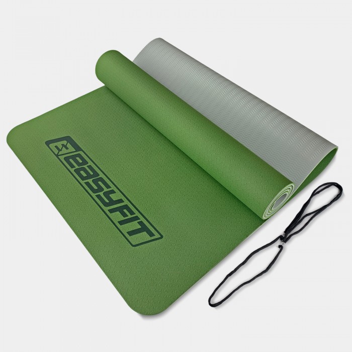 Коврик для йоги и фитнеса EasyFit TPE+TC 6 мм двухслойный зеленый-серый