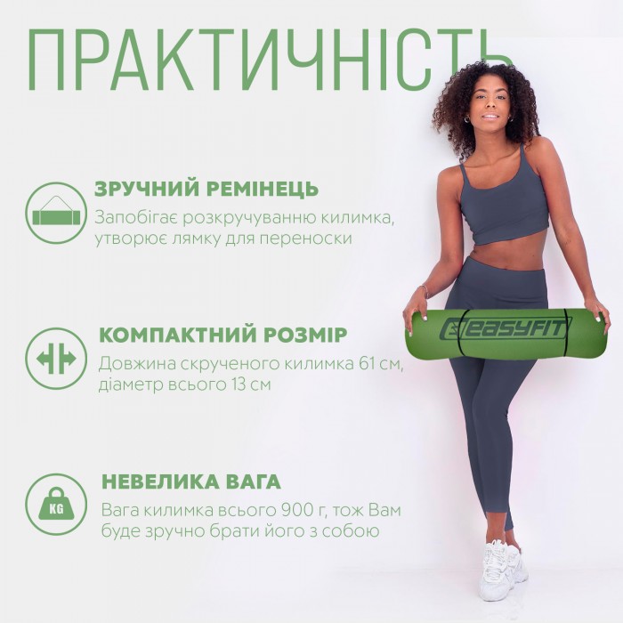 Коврик для йоги и фитнеса EasyFit TPE+TC 6 мм двухслойный зеленый-серый