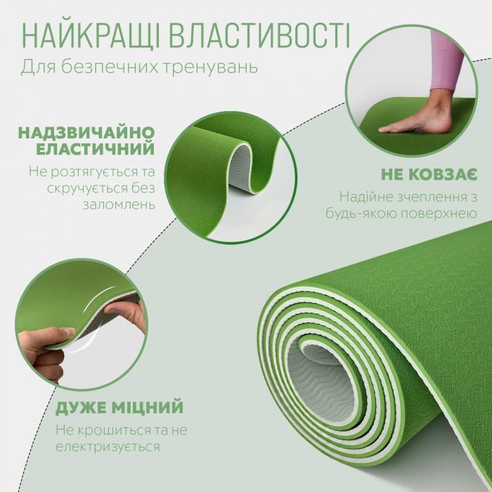 Коврик для йоги и фитнеса EasyFit TPE+TC 6 мм двухслойный зеленый-серый