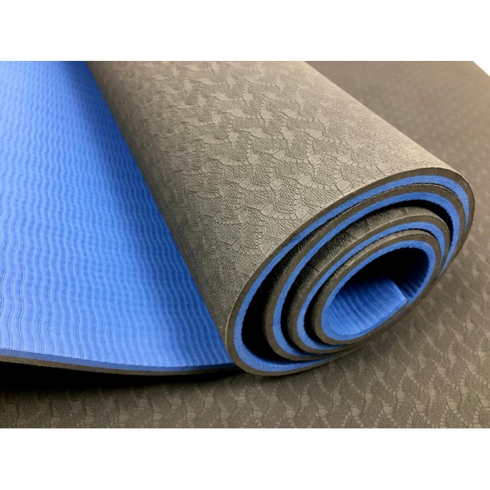 Коврик для йоги и фитнеса EasyFit TPE+TC 6 мм двухслойный черный-синий