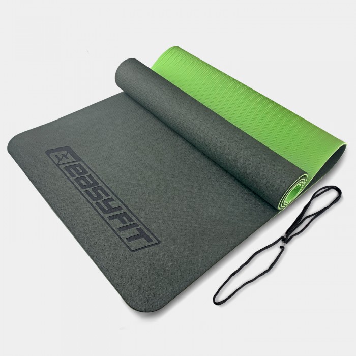 Коврик для йоги и фитнеса EasyFit TPE+TC 6 мм двухслойный черный-зеленый