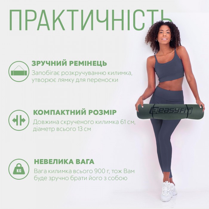 Коврик для йоги и фитнеса EasyFit TPE+TC 6 мм двухслойный черный-зеленый
