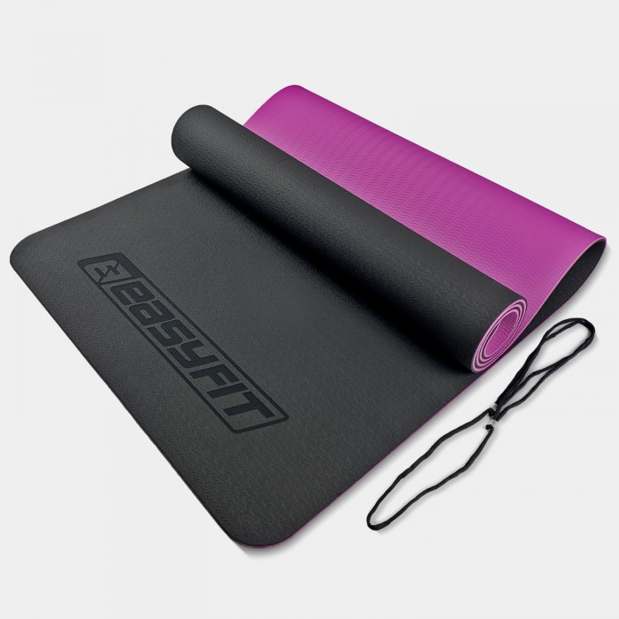 Коврик для йоги и фитнеса EasyFit TPE+TC 6 мм двухслойный черный-фиолетовый