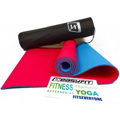 Коврик для йоги и фитнеса EasyFit TPE+TC 6 мм двухслойный + Чехол красный с голубым