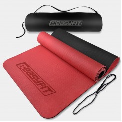 Коврик для йоги и фитнеса EasyFit TPE+TC 6 мм двухслойный + Чехол красный с черным