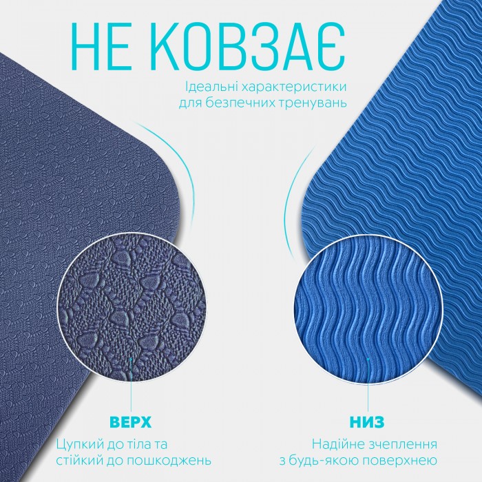 Коврик для йоги и фитнеса EasyFit TPE+TC 6 мм двухслойный + Чехол синий с голубым