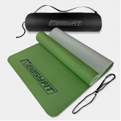 Коврик для йоги и фитнеса EasyFit TPE+TC 6 мм двухслойный + Чехол зеленый с серым