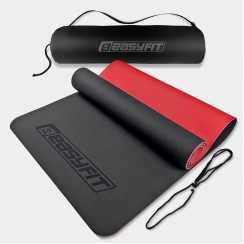 Коврик для йоги и фитнеса EasyFit TPE+TC 6 мм двухслойный + Чехол черный с красным