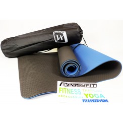 Коврик для йоги и фитнеса EasyFit TPE+TC 6 мм двухслойный + Чехол черный с синим