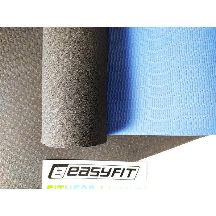 Коврик для йоги и фитнеса EasyFit TPE+TC 6 мм двухслойный + Чехол черный с синим
