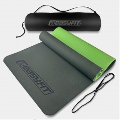 Коврик для йоги и фитнеса EasyFit TPE+TC 6 мм двухслойный + Чехол черный с зеленым