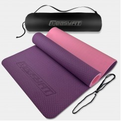 Коврик для йоги и фитнеса EasyFit TPE+TC 6 мм двухслойный + Чехол фиолетовый с розовый