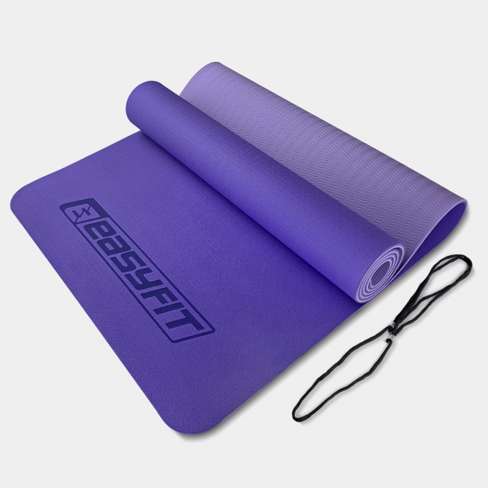 Коврик для йоги и фитнеса EasyFit TPE+TC 6 мм двухслойный сиреневый-св.сиреневый