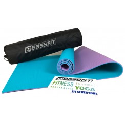 Коврик для йоги и фитнеса EasyFit TPE+TC 6 мм двухслойный + Чехол мятный с фиолетовым