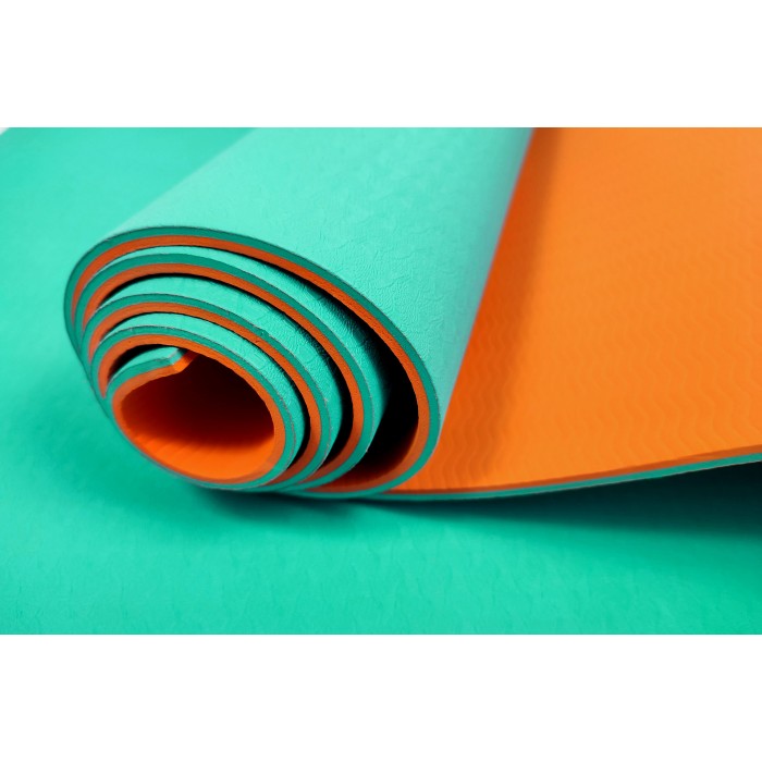 Коврик для йоги и фитнеса EasyFit TPE+TC 6 мм двухслойный бирюзовый-оранжевый