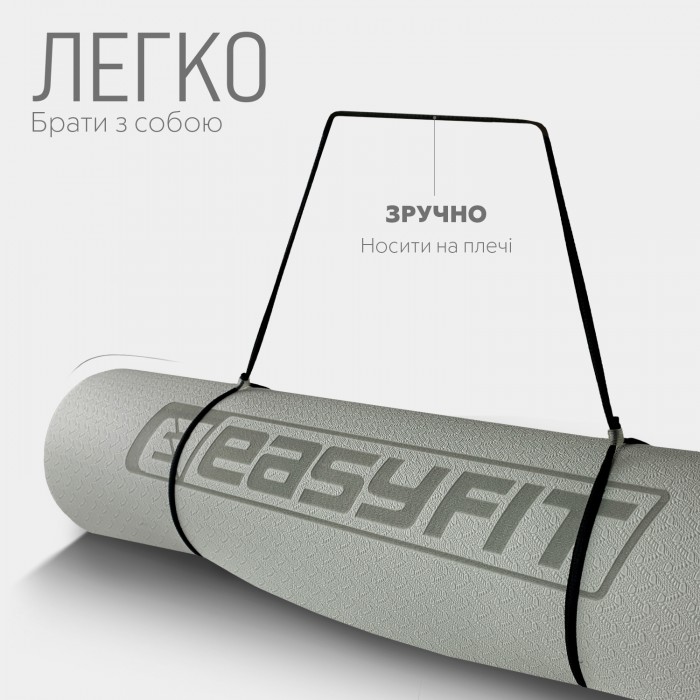Коврик для йоги и фитнеса EasyFit TPE+TC 6 мм двухслойный серый-черный