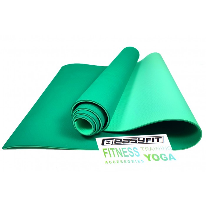 Коврик для йоги и фитнеса EasyFit TPE+TC 6 мм двухслойный зеленый-мятный