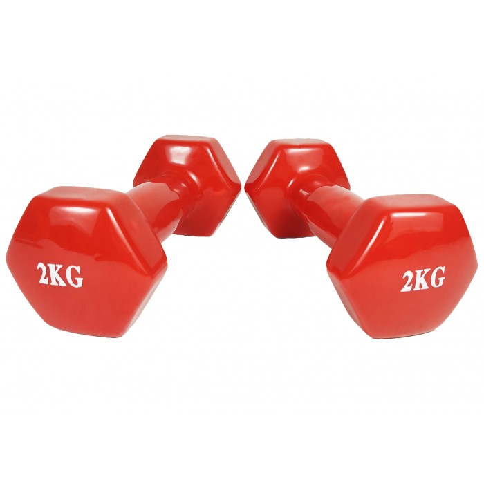 Гантель для фитнеса 2 кг 1шт EasyFit с виниловым покрытием красная