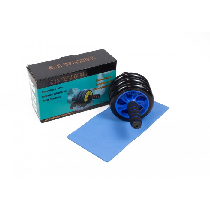 Ролик для пресса EasyFit с ковриком Синий (3 колеса)