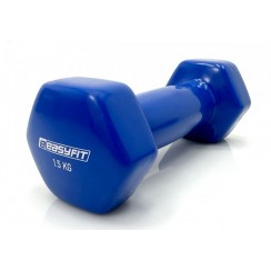 Гантель для фитнеса 1.5 кг 1шт EasyFit с виниловым покрытием синяя