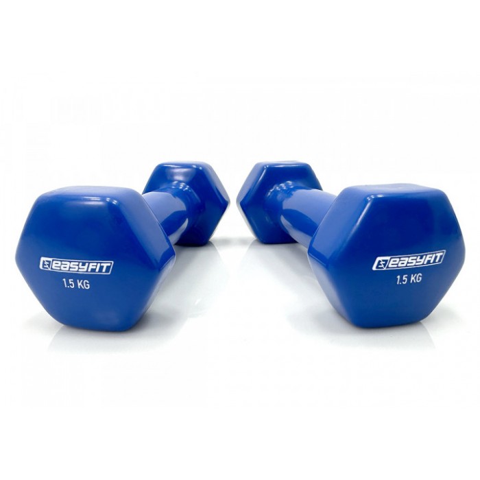 Гантель для фитнеса 1.5 кг 1шт EasyFit с виниловым покрытием синяя