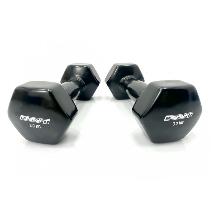 Гантель для фитнеса 3 кг 1шт EasyFit с виниловым покрытием черная