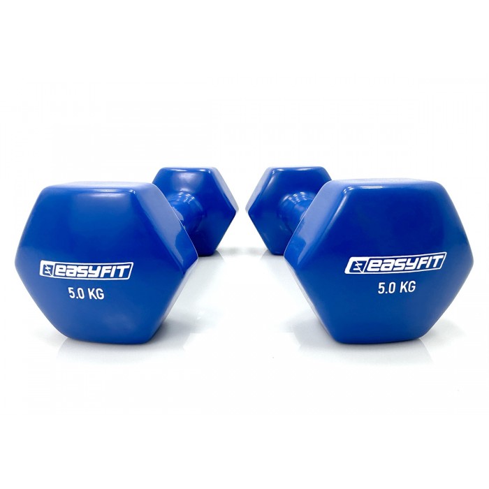 Гантель для фитнеса 5 кг 1шт EasyFit с виниловым покрытием синяя