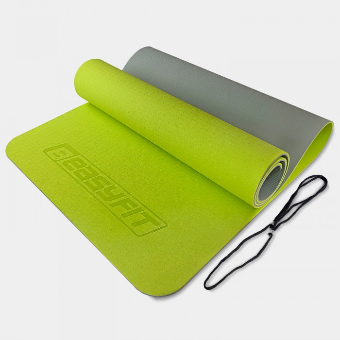 Коврик для йоги и фитнеса EasyFit TPE+TC 6 мм двухслойный лимонный-серый