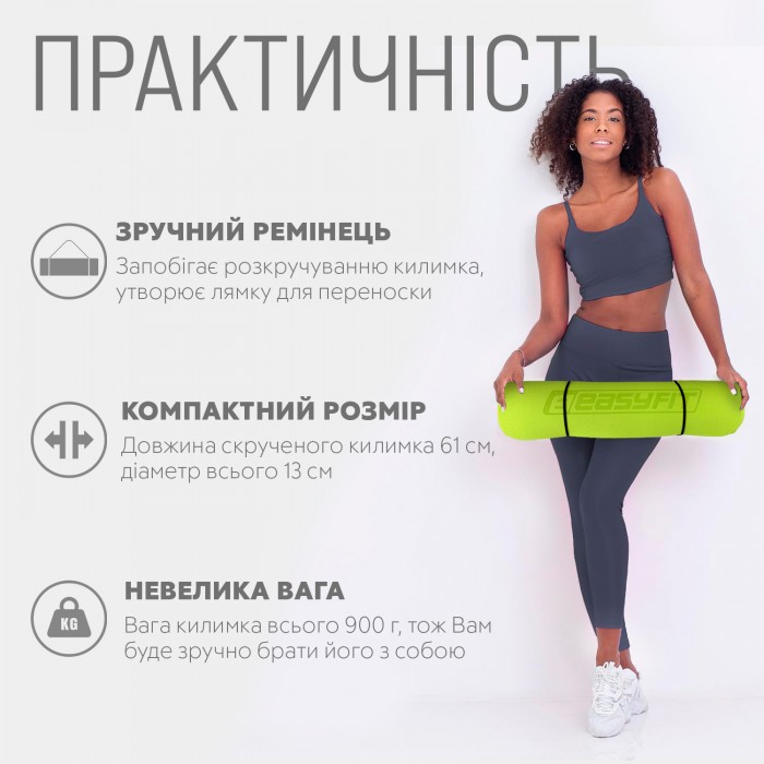 Коврик для йоги и фитнеса EasyFit TPE+TC 6 мм двухслойный лимонный-серый