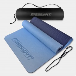 Коврик для йоги и фитнеса EasyFit TPE+TC 6 мм двухслойный + Чехол голубой-синий