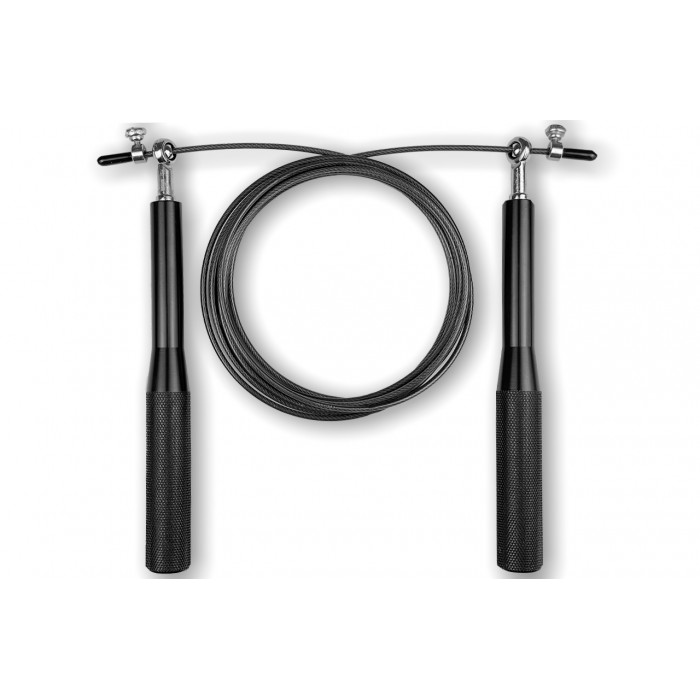 Скоростная скакалка EasyFit Aluminium со стальным тросом и алюминиевыми ручками черная
