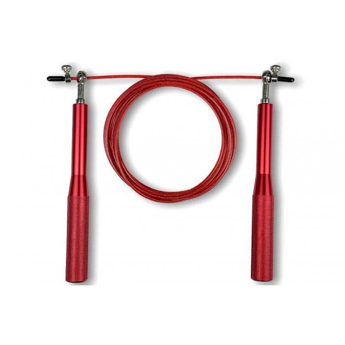 Скоростная скакалка EasyFit Aluminium со стальным тросом и алюминиевыми ручками красная