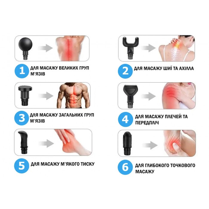 Перкуссионный массажер EasyFit Percussio (Массажный пистолет для тела с 6 насадками)