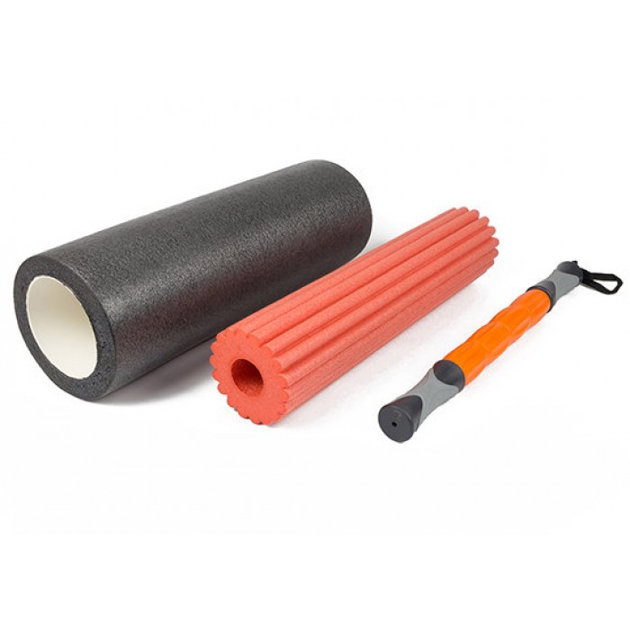 Массажный ролик EasyFit 45 см TIO 3 в 1 Черный-оранжевый